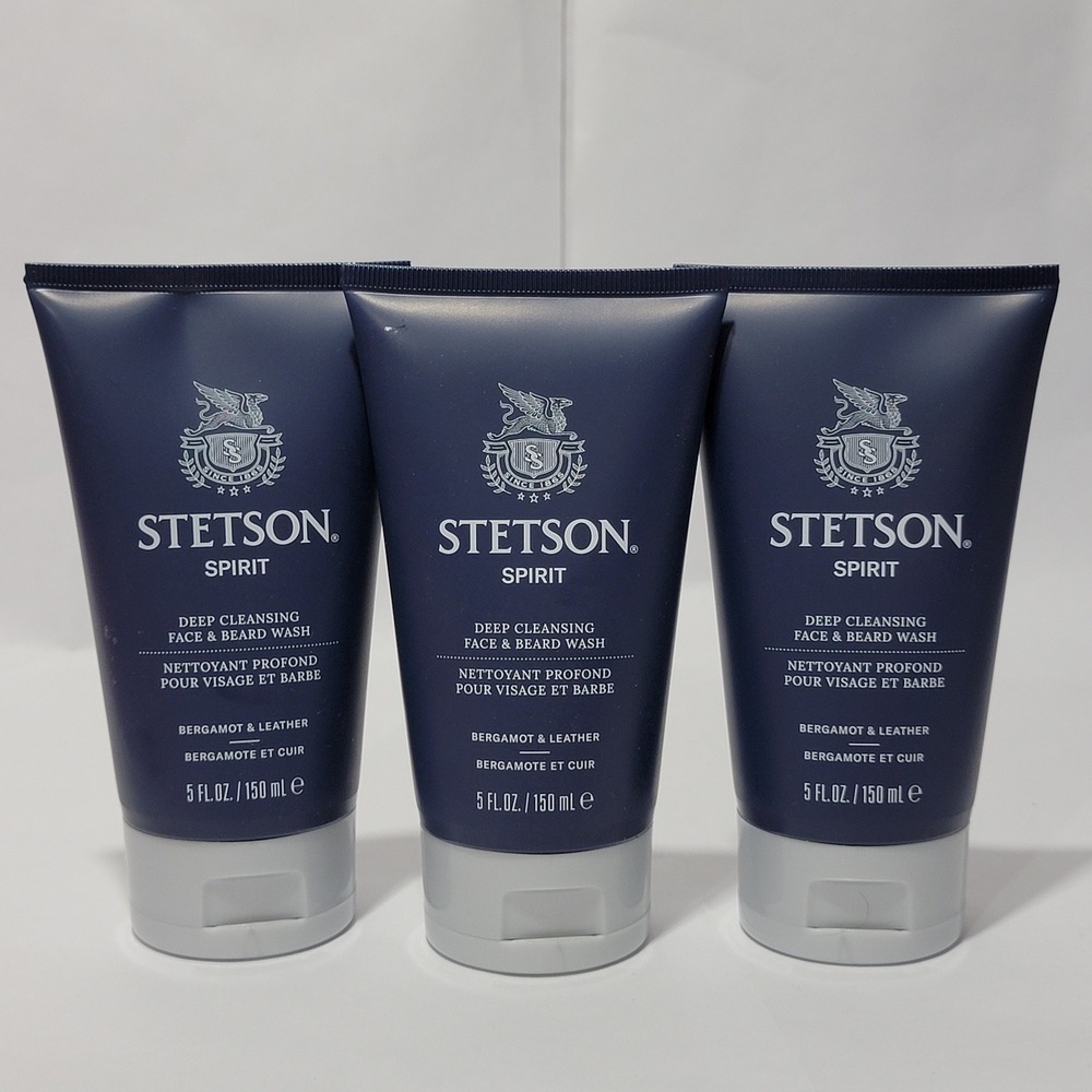 3pk Stetson Spirit‎ Deep Cleansing Face and Beard Wash Bergamot Leather 5oz New